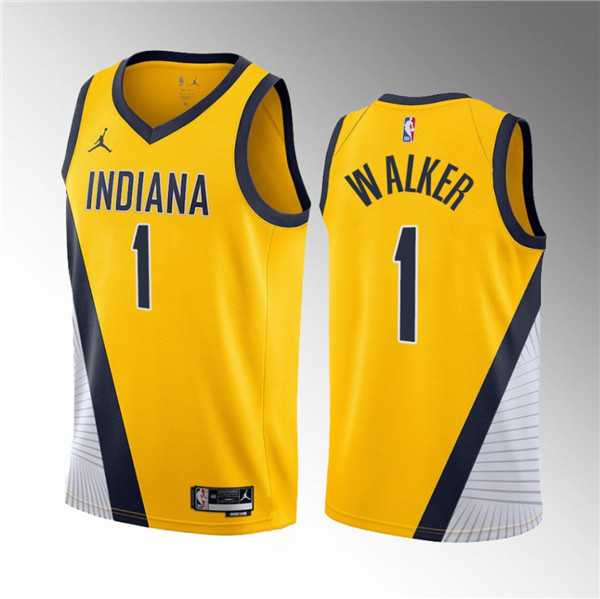 Men%27s Indiana Pacers #1 Jarace Walker Yellow 2023 Draft Statement Edition Stitched Basketball Jersey Dzhi->indiana pacers->NBA Jersey